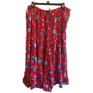 Vintage White Stag Red Floral Teired Skirt Sophisticated Country Cottagecore